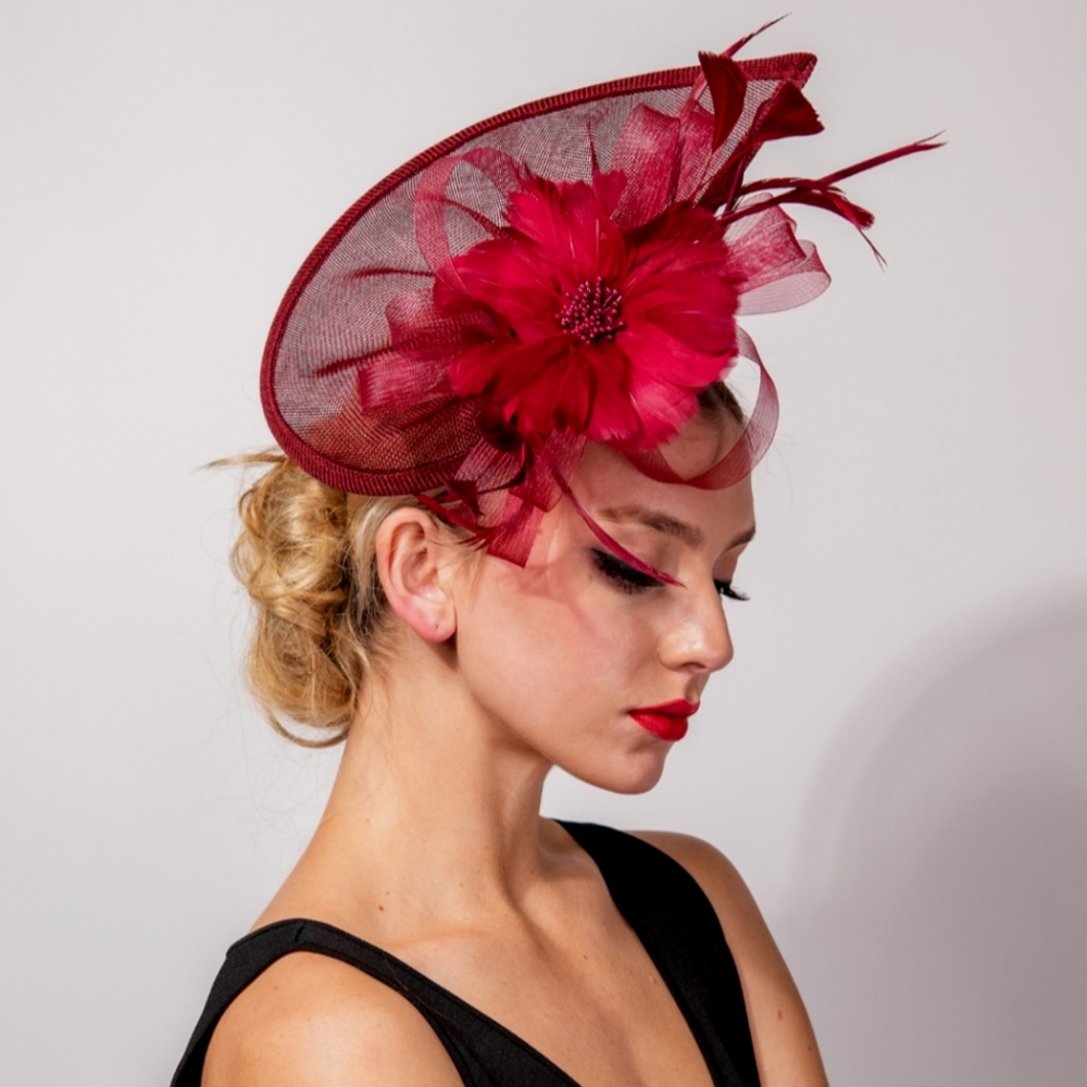 Beloved Millinery Red 3PC Fascinator Derby Races Tea Party Brunch Soiree Church